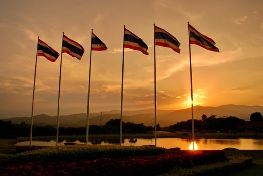 Thailand Flags with twilight sky background