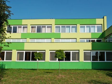 School building with  colorful facade