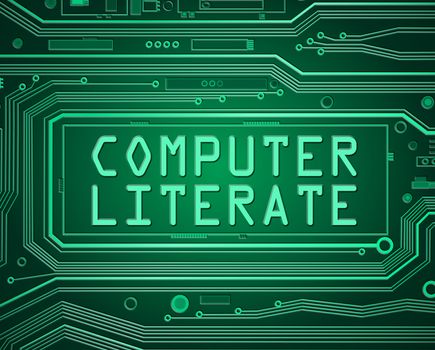 Abstract style illustration depicting printed circuit board components with a computer literate concept.