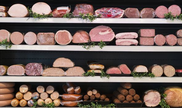 different types of meat in a butcher shop