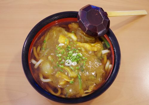 Japanese noodle curry soup on table