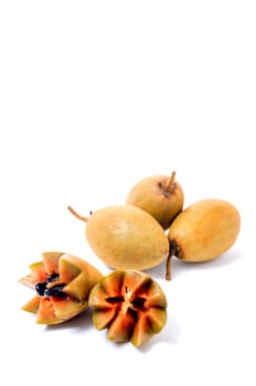 Fresh sapodillas isolated on white background