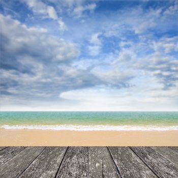 Nice deck at beach with sea and bluesky background