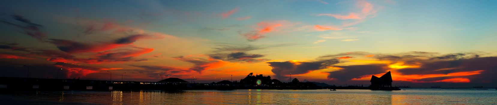 Panoramic sunset sky with silhouette of island (Kho Loi), Landscape