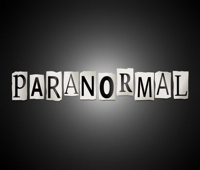 Illustration depicting a set of cut out printed letters arranged to form the word paranormal.