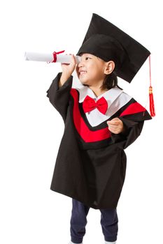 Chinese little girl graduation in white backround studio shot.