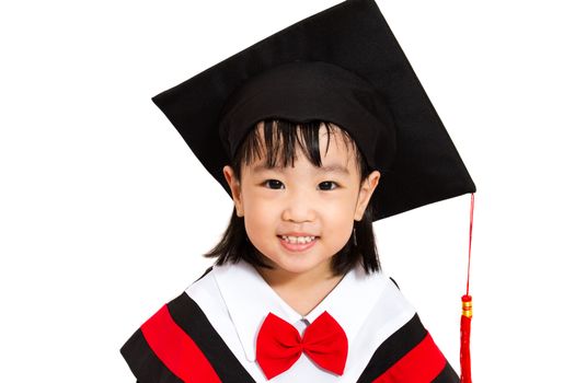 Chinese little girl graduation in white backround studio shot.