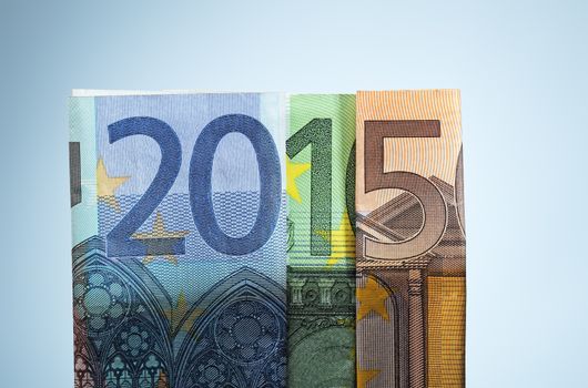 Number 2015 made of 20 euro, 100 euro and 50 euro bills.