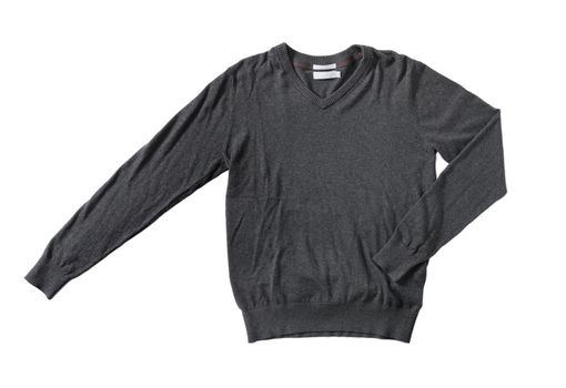 Men's dark grey cotton sweater knitwear isolated on white with natural shadows.