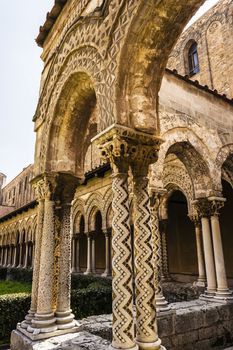 The cloister of the abbey of Monreale at Palermo, Sicily, Italy