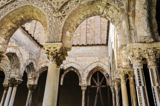 The cloister of the abbey of Monreale at Palermo, Sicily, Italy