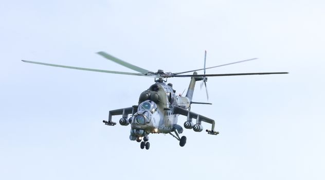 Plasy, Czech Republic- April 27, 2013 : The Airshow "The Day on Air" presents the Czech Army Fighter- Helicopter MI24V Hind