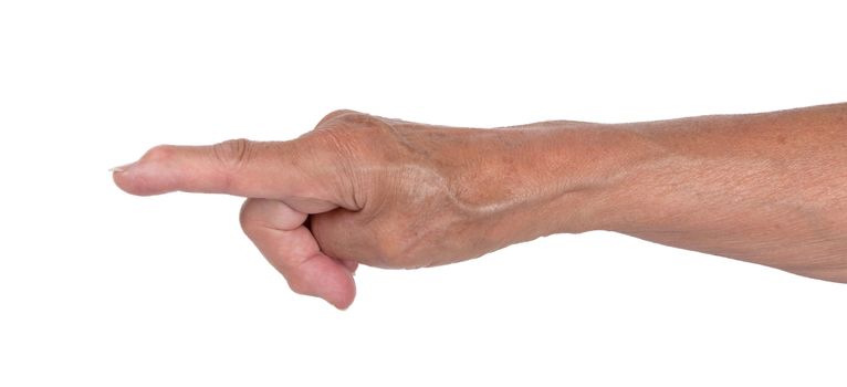 Hand of an old woman, close-up, isolated