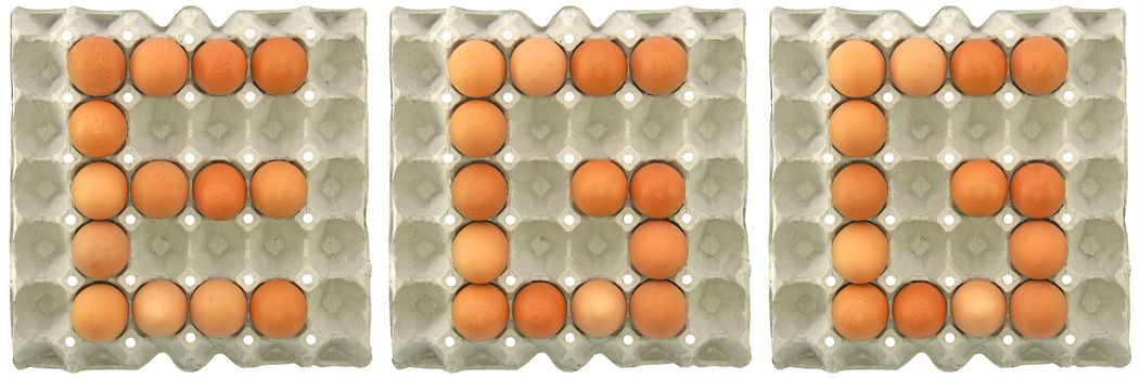 EGG word from eggs in paper tray for food or nutrition concept