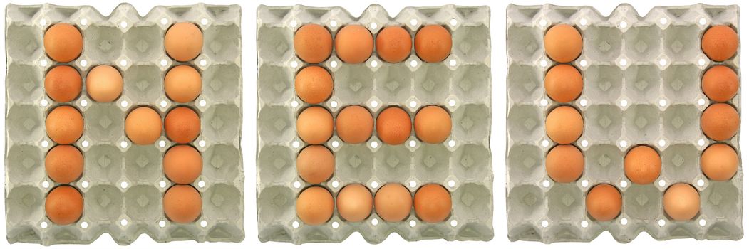 NEW word from eggs in paper tray for food or nutrition concept