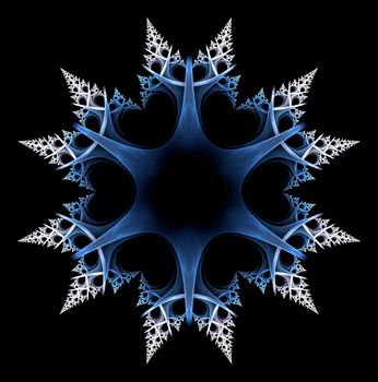 Snowflake isolated over black. Computer generated fractal artwork for design