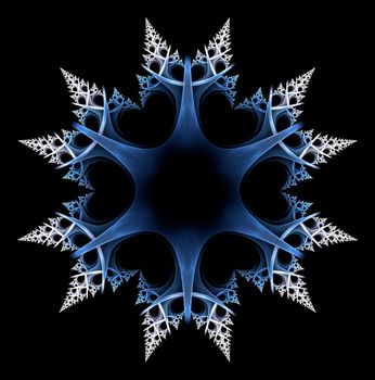 Snowflake isolated over black. Computer generated fractal artwork for design