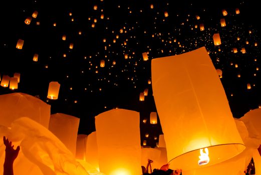 Floating lantern, Yi Peng Balloon Festival in Chiangmai, Thailand