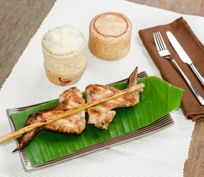 Roasting chicken with sticky rice, Thai food menu