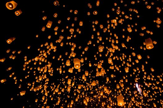 Floating lantern, Yi Peng Balloon Festival in Chiangmai Thailand