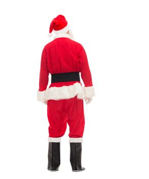 christmas, holidays and people concept - man in costume of santa claus from back