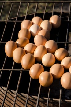 Roasting eggs on grill, Thai food