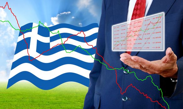 Analyzer carry stock market data in hand, Financial Crisis in Greece concept