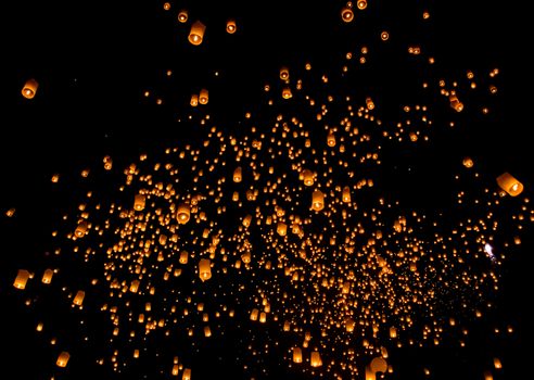 Floating lantern, Yi Peng Balloon Festival in Chiangmai Thailand