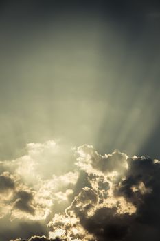 Nice drama sky with sun ray shining in vintage color style