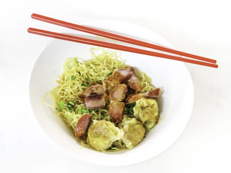 Egg noodle with barbecue pork in Chinese style