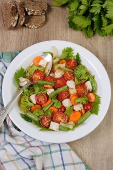 Vegetable soup with chicken, green beans, broccoli