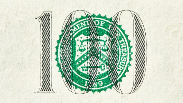 Macro close up of the US 100 dollar bill. Extreme macro. Shallow dof