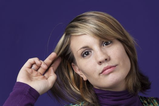 young woman on purple background