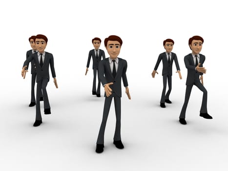 3d men marching concept on white background,  front angle view