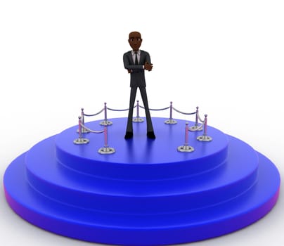 3d man stand on winner stange concept on white background, top angle view