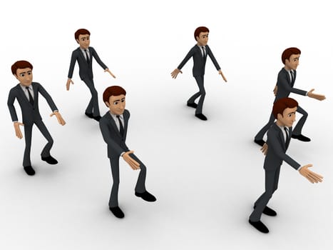 3d men marching concept on white background, side angle view