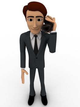 3d man calling with telephonic reciever concept on white background,  front angle view