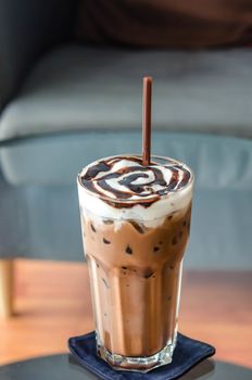Iced Mocha Coffee in glass on the table