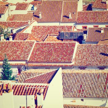 Bird's Eye View on the Red Tiles of the Spanish City of Grazalema, Instagram Effect