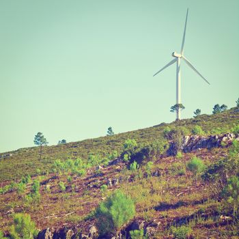 Modern Wind Turbine Producing Energy in Portugal, Instagram Effect