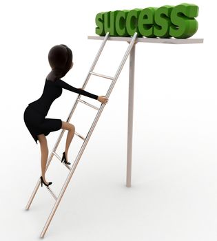 3d woman climb ladder of success concept on white background, side  angle view