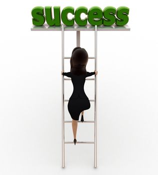 3d woman climb ladder of success concept on white background, front angle view