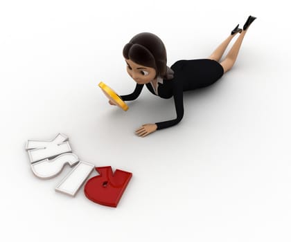 3d woman examine risk concept on white background, side e view