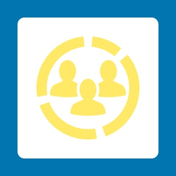 Demography diagram icon. Glyph style is yellow and white colors, flat rounded square button on a blue background.