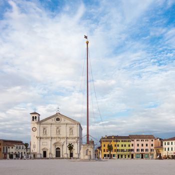 Main square and cathedral of Palmanova, town and comune in northeastern Italy. The town is an excellent example of star fort of the Late Renaissance, built up by the Venetians in 1593.
