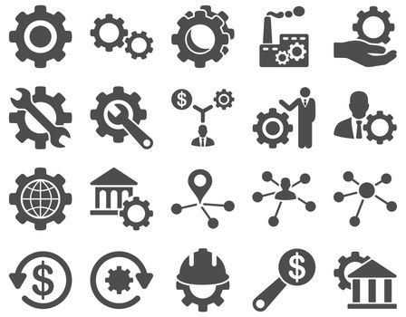 Settings and Tools Icons. Glyph set style is flat images, gray color, isolated on a white background.