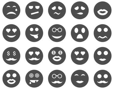 Smile and emotion icons. Glyph set style is flat images, gray symbols, isolated on a white background.