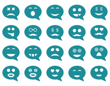 Chat emotion smile icons. Glyph set style is flat images, soft blue symbols, isolated on a white background.