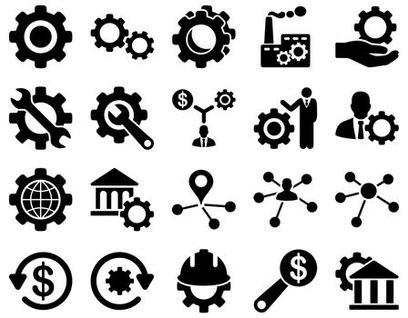 Settings and Tools Icons. Glyph set style is flat images, black color, isolated on a white background.