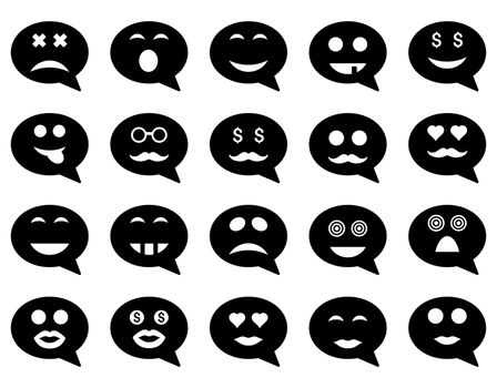 Chat emotion smile icons. Glyph set style is flat images, black symbols, isolated on a white background.